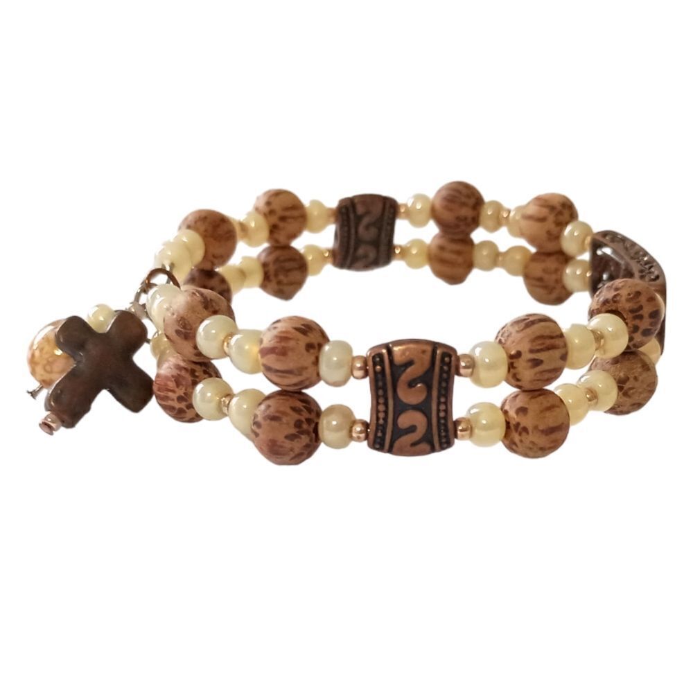 LIVE Beaded Bracelet Memory Wire Adjusts Bangle Cross Religious Inspirational - Picture 3 of 16